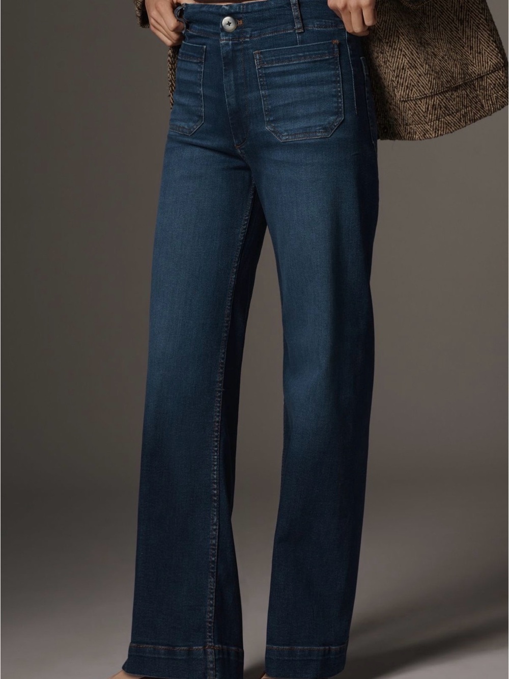 Maeve Colette Wide-Leg Jeans in Dark Blue Denim